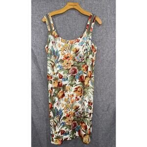 Peruvian Connection Linen Tropical Floral Printed Sleeveless Dress 8